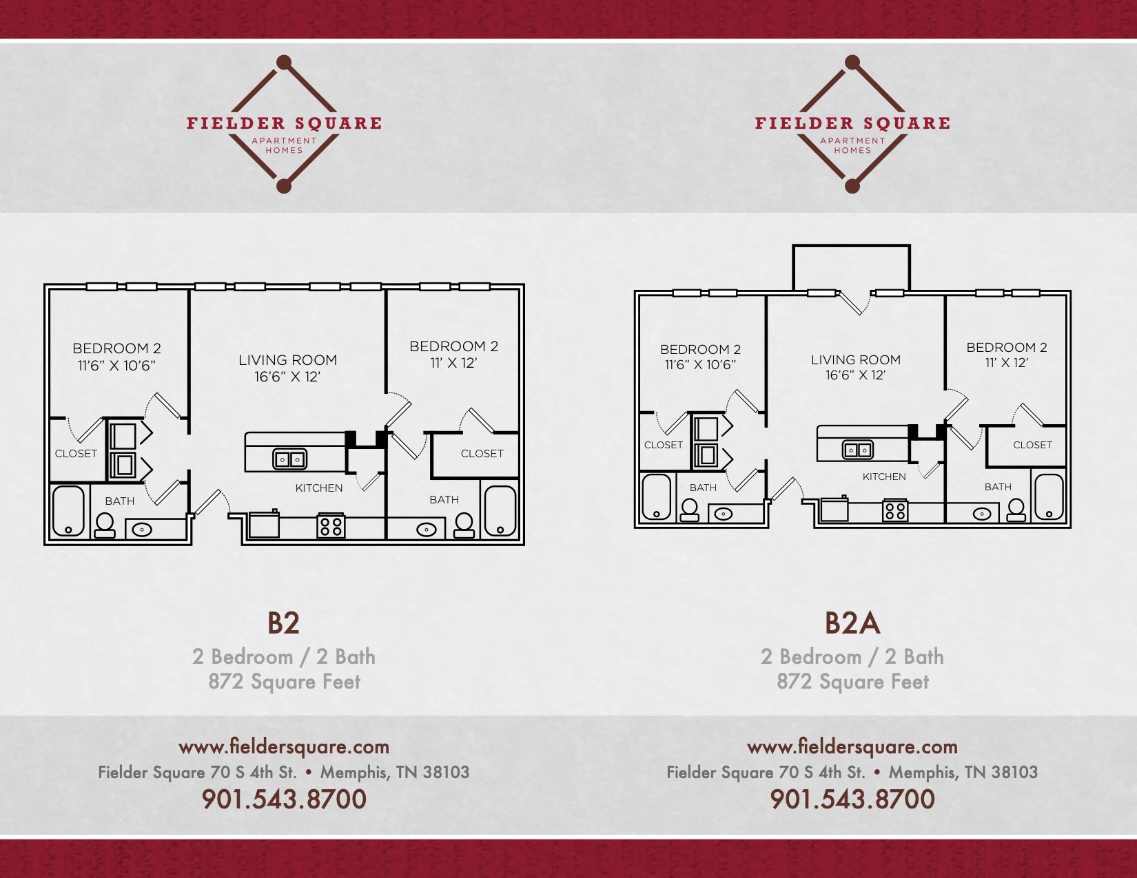 Floor plan for 2 beds, 2 baths, 906 sqft